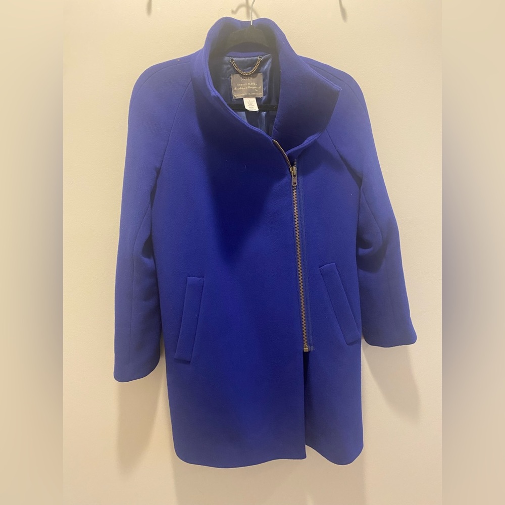 J. crew double cloth wool jacket coat winter warm preppy royal blue zip up